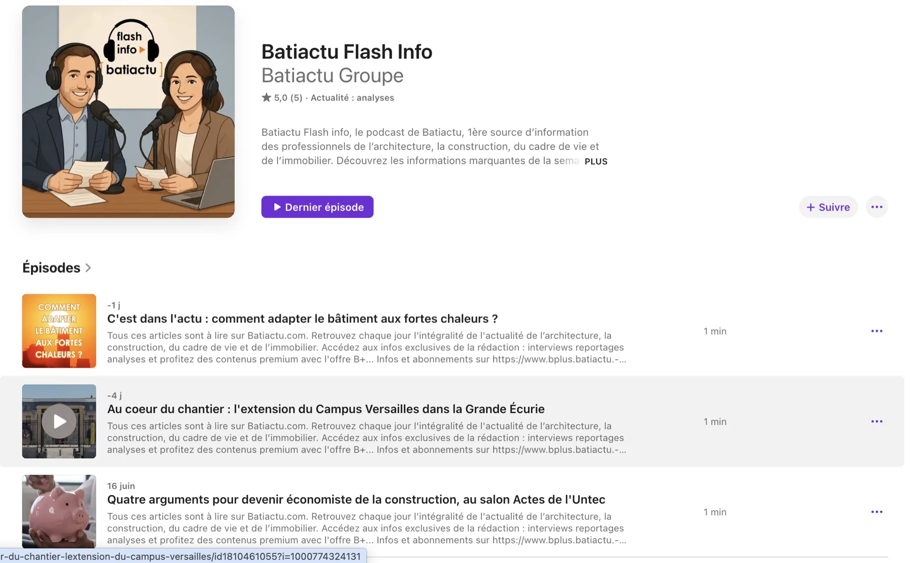 Batiactu Flash Info, podcast d'actualité du bâtiment piloté par les journalistes