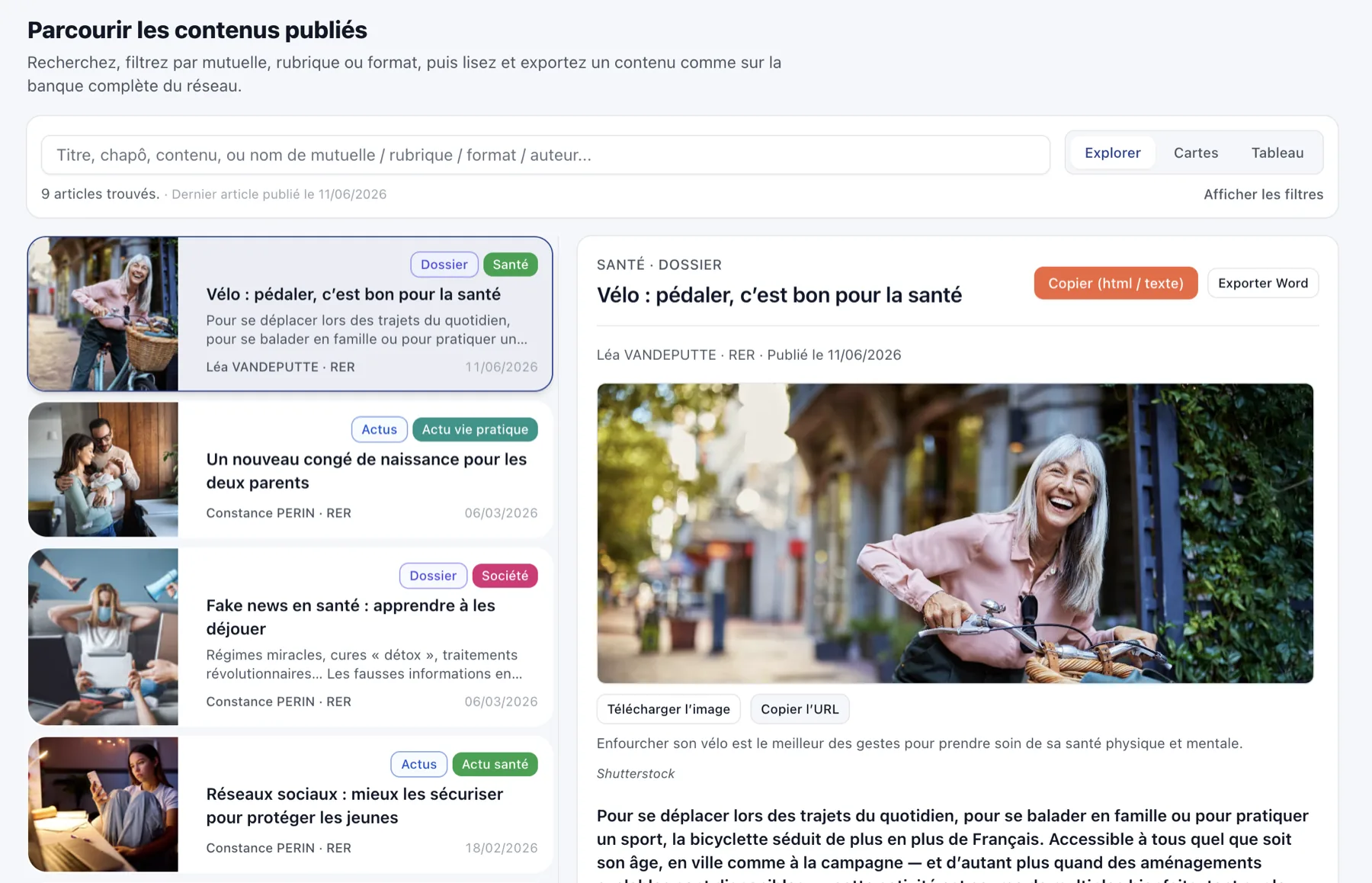 Banque de contenus du Réseau des éditeurs de revues, parcourir et exporter un article